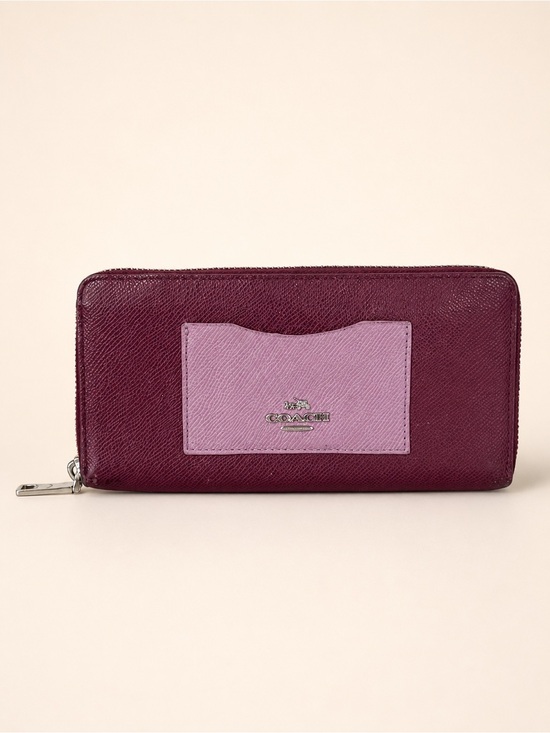 Coach Handbags - Coach Accordion Zip Wallet Colorblock Crossgrain Leather Burgundy Pink
